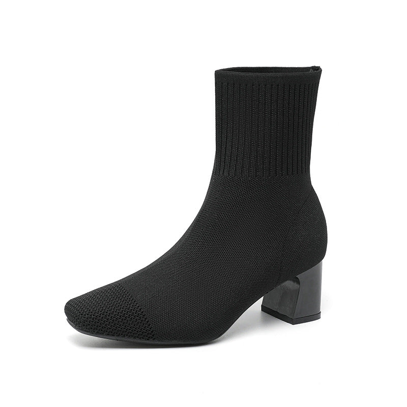 ÉLAN — Bottine Chaussette en Maille à Talon Sculpté