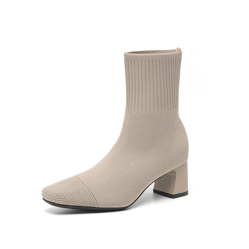 ÉLAN — Bottine Chaussette en Maille à Talon Sculpté