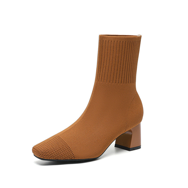 ÉLAN — Bottine Chaussette en Maille à Talon Sculpté